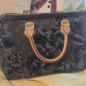 Elegant Black and Brown Satchel with Sequin Detail